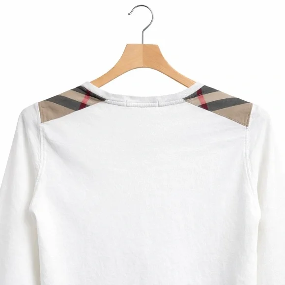 Burberry Kids White Long Sleeve Nova Check Shoulder Tee 10Y / 140 Unisex - Picture 7 of 10